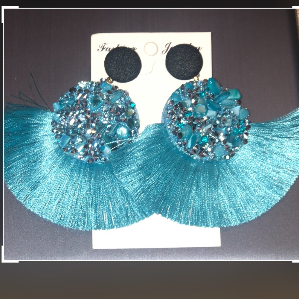 Asilla Blue fringe earrings 3”